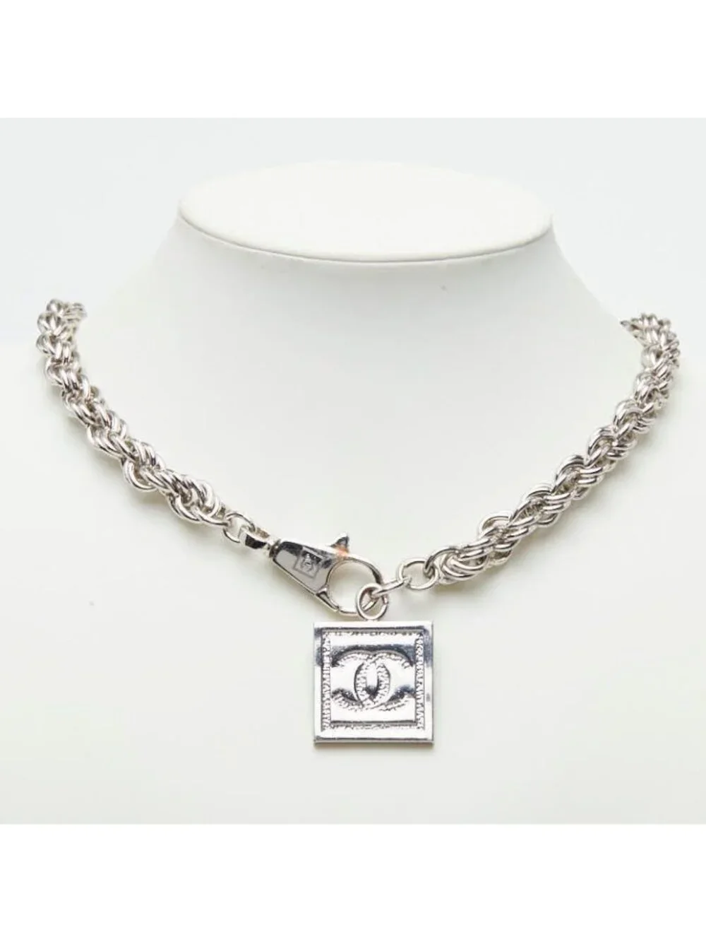 Chanel CC Logo Rogue Chain Necklace Silver Metal